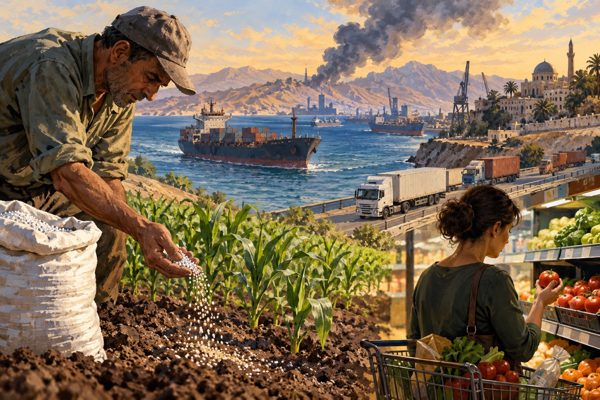 Editorial illustration: How Middle East conflict puts pressure on food prices