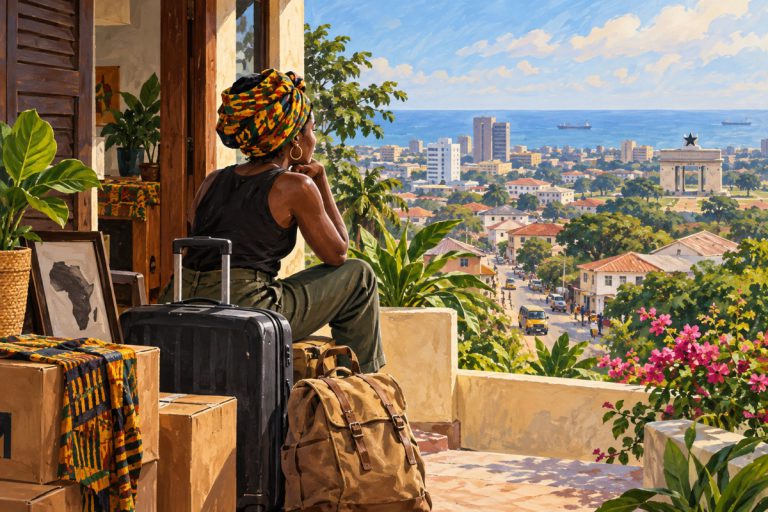 Editorial illustration: Moving to Ghana after the Year of Return: what makes people stay?