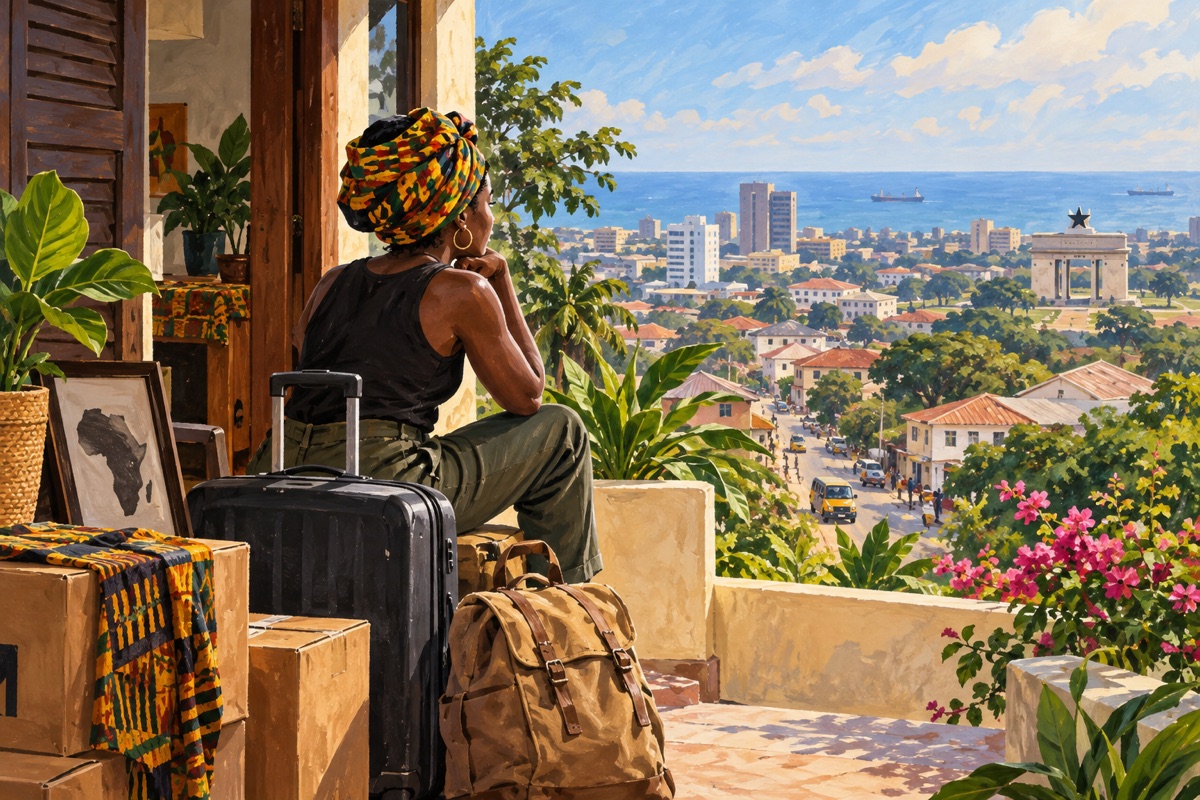 Editorial illustration: Moving to Ghana after the Year of Return: what makes people stay?