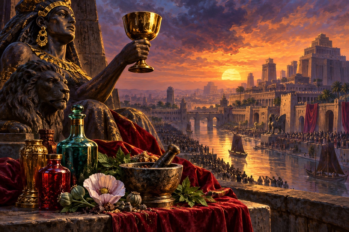Editorial illustration: Babylon's Pharma SECRET Revealed in the Book of Revelation?