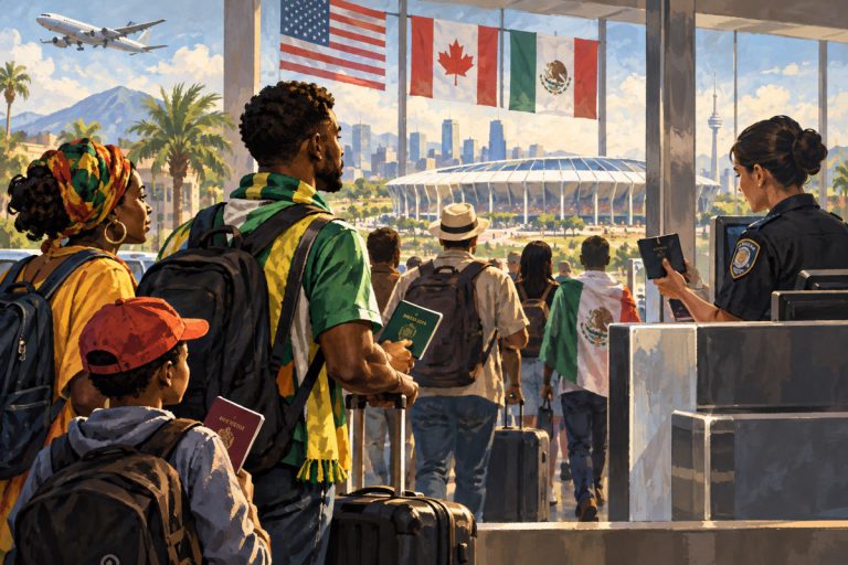 Editorial illustration: Will immigration fears affect the 2026 World Cup?