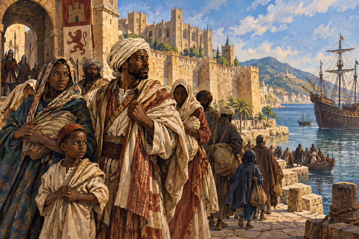 Editorial illustration: Beyond 1619 - Part 2: The Black Jews and Moors of Spain. The Forgotten Exiles Before the Slave Trade