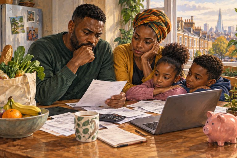 Editorial illustration: Frozen tax thresholds and the pressure on Black British household budgets