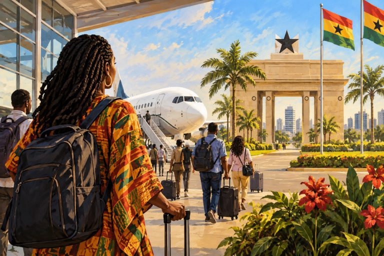 Editorial illustration: Ghana’s visa-free announcement: what it means for diaspora travel