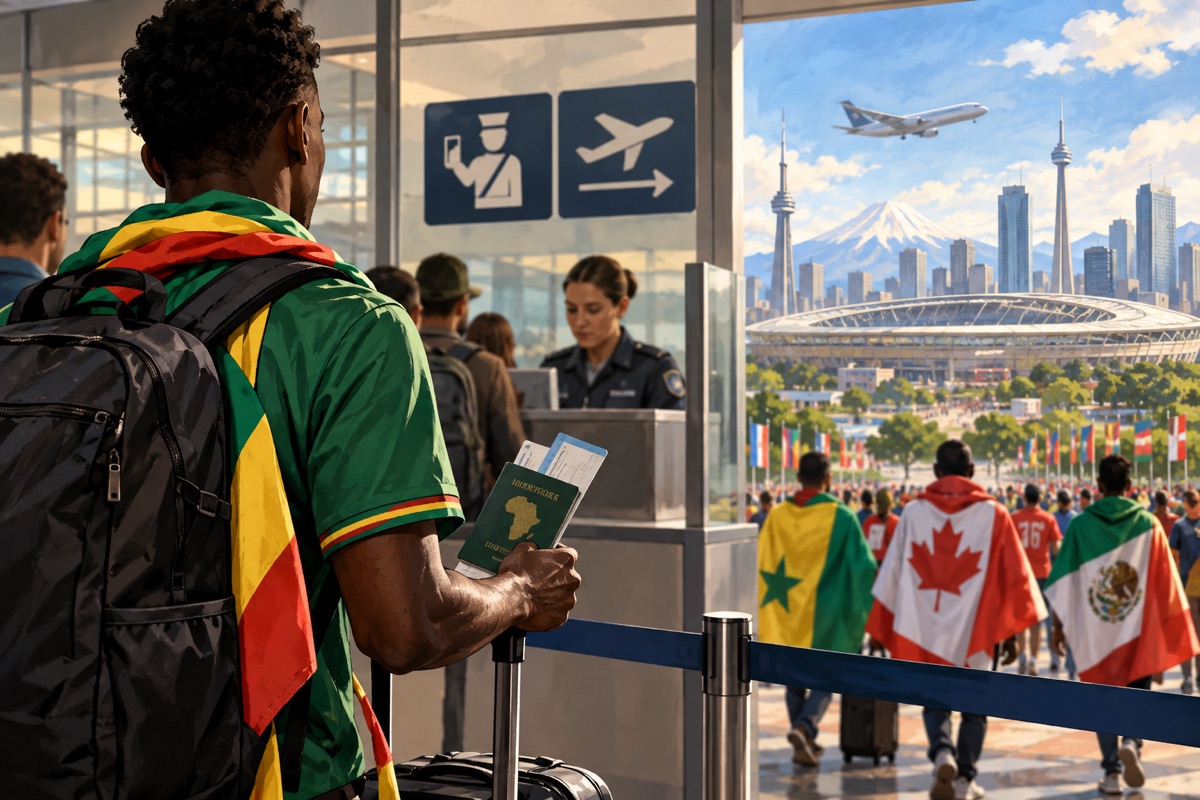 Editorial illustration: Could immigration policies affect the 2026 World Cup?