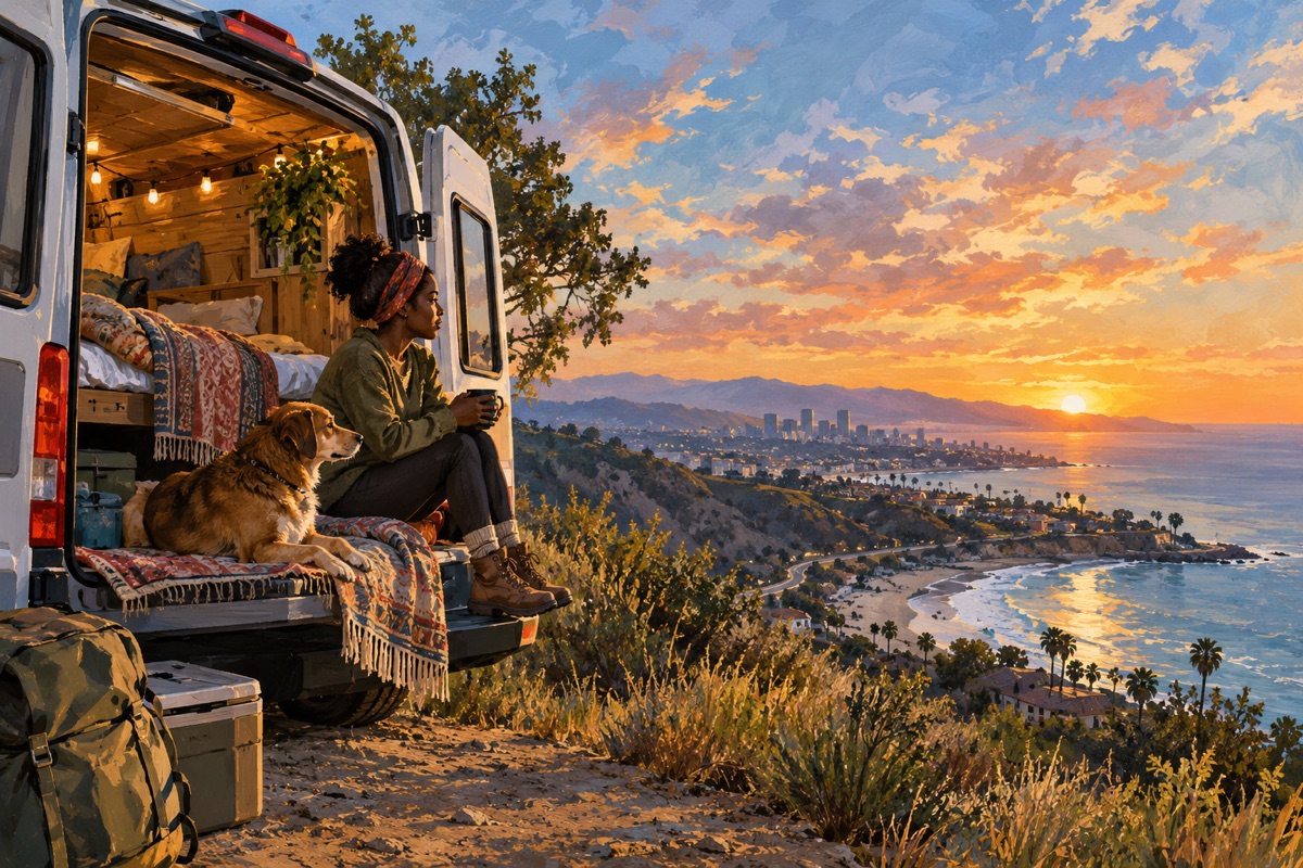 Editorial illustration: The housing squeeze: why Americans are considering van and RV living