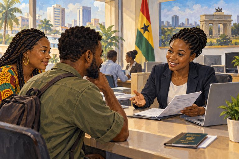 Editorial illustration: Opening a bank account in Ghana: where diaspora newcomers should start