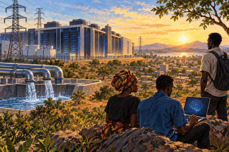 Editorial illustration: AI’s energy demand raises a development question for Africa