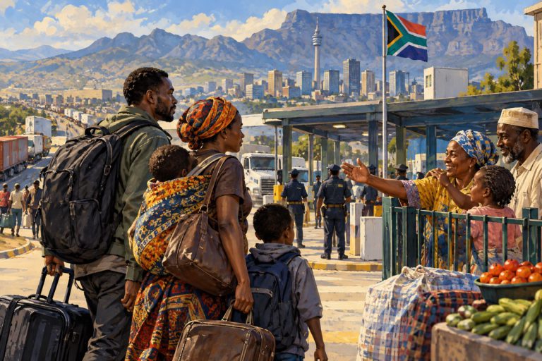 Editorial illustration: Operation Dudula and the pressure on African migration